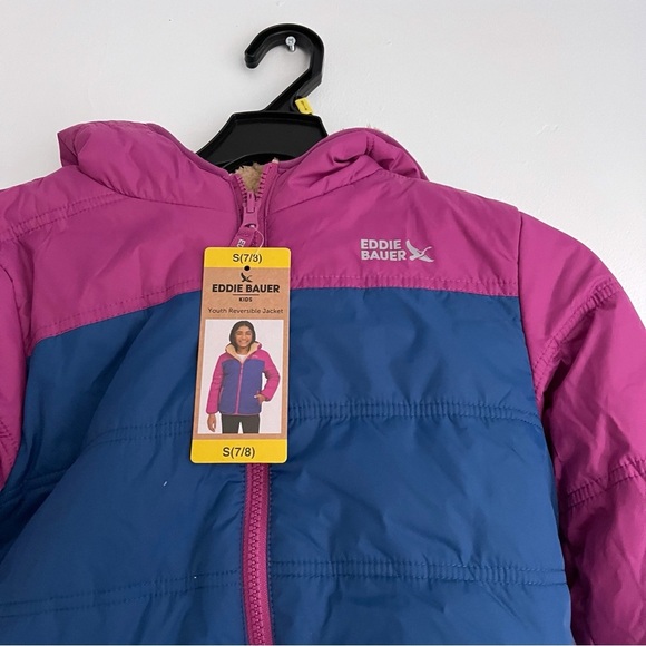 Eddie Bauer • Youth Reversible Jacket (Magenta and Navy and Sherpa) - Picture 7 of 9